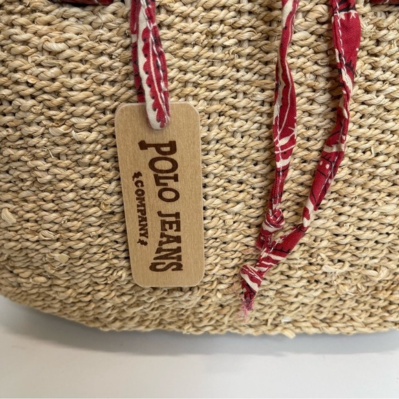Polo Ralph Lauren VTG Raffia Small Shoulder bucket Bag bandanna interior Y2K - Picture 4 of 10
